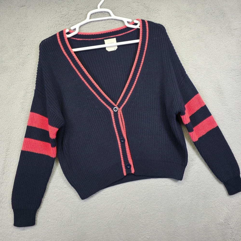 Harper Heritage Cardigan Womens L Blue Striped Preppy Academia Varsity‎ Sweater